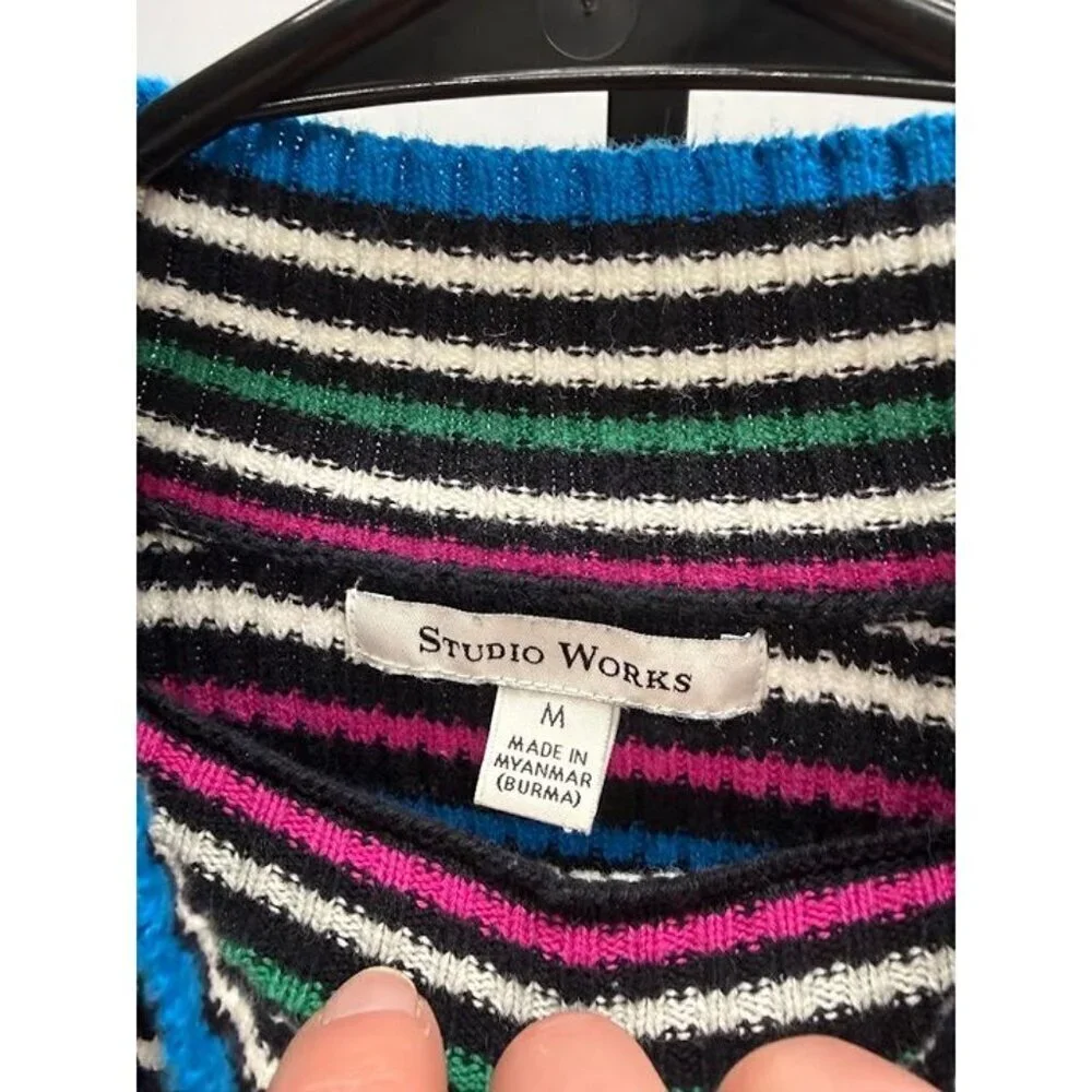 Studio Works Multicolored Striped Mock Neck Ribbed Sweater